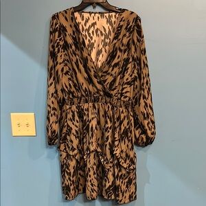 SHEIN Tan Brown Wrap Sundress with Bishop Sleeves